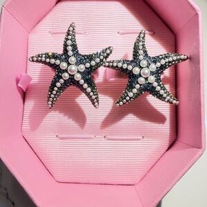 Swarovski Starfish Earrings with Blue and White Crystals